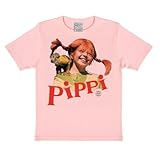 Logoshirt® Pippi Langstrumpf & Äffchen - Herr Nilsson l T-Shirt Print Mädchen I Rosa I Lizenziertes Originaldesign, Größe 92/98, 2-3 Jahre