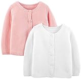 Simple Joys by Carter's Baby-Mädchen 2-Pack Knit Sweaters Cardigan Sweater, Weiß/Rosa, 12 Monate (2er Pack)