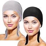 Geyoga 2 Stücke Schlüpfen Vorgebundene Kopftücher Frauen Kopfbedeckung Turban Mütze Kappe Kopfwickel Kopftuch für Frauen Mädchen (Schwarz, Hellgrau)
