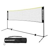 SONGMICS 4 m Badmintonnetz, Tennisnetz, höhenverstellbar, Set bestehend aus Netz, stabilem Metallgestell und Transporttasche, schwarz-gelb SYQ400B02