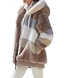 ABINGOO Damen Mantel Kapuzenjacke Winterjacke Mode Warm Hoodie Pullover Jacken Reißverschluss Plüschjacke Fleecejacke Oberteile(Khaki,M)