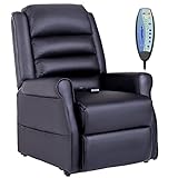 HOMCOM Massagesessel Aufstehsessel für Senior Elektrischer Relaxsessel Fernsehsessel mit Wärmefunktion Liegefunktion Aufstehhilfe Kunstleder Schwarz 83 x 88 x 110 cm