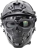 PJ Tactical Fast Helm Und Verstellbare Airsoft Maske Totenkopf Vollgesichtsmaske Geeignet Für Airsoft Paintball, Halloween, Rollenspiele, Kostümpartys Und Filmrequisiten