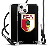 DeinDesign Carry Case kompatibel mit Apple iPhone 14 Hülle mit Band Handykette zum Umhängen schwarz FC Augsburg Wappen FCA