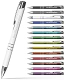 teamludorf 25x Metall-Kugelschreiber mit Wunsch-Gravur - Personalisierte Kulis - Stift mit Namen - 14 Farben & 20 Schriftarten - 25 Stück - Weiß