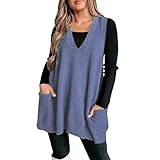 Luckywaqng Outdoor Weste Damen Cozy Pocket Sweater Vest Women Womens Sleeveless Sweater Vest V Neck Loose Knit Casual Flattering Tunic Top Damen Kurze Weste Schwarz (Light Blue, XXXXL)