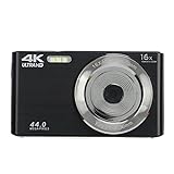Digitalkamera 4K 44MP HD Minikamera, 2,8 Zoll 16 facher Digitalzoom, Stoßfeste Kompaktkamera, Pocket Vlogging Kamera für die Fotografie (Schwarz)