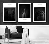 SHINERING Moderne europäische Bilder 3 Stück Gemälde architektonisch in schwarz und weiß Fotodruck auf Leinwand ohne Rahmen