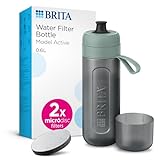 BRITA Sportwasserfilterflasche Modell Active Dunkelgrün, quetschbare BPA-freie Flasche für unterwegs, filtert Chlor, organische Verunreinigungen, Hormone & Pestizide und konserviert wichtige