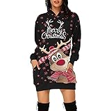 MJGkhiy Weihnachtspullover Damen Lustig Winter Elegant Sweater mit Kapuze Lange Ärmel Christmas Dress Hässlicher Weihnachtspullover