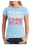 OM3® - Poland - Damen T-Shirt - Polen Polska Fussball World Cup Soccer Fanshirt Sport Trikot, XL, hellblau