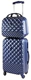 Camomilla Gepäck-Set, Koffer-Set, Handgepäck (40 l) + Kosmetikkoffer (15 l), Hartschalen, 360° drehbare Rollen, 3-stelliges Zahlenschloss, Farbe Blau
