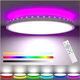 zemty LED Deckenleuchte Dimmbar, 24W 3200LM RGB Deckenlampe Farbwechsel, IP54 Wasserfest Badezimmer Lampe, 3000K-6000K Rund Flach Badlampe Decke für Kinderzimmer Schlafzimmer