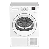 Beko DS843F3G0 b300 Wärmepumpentrockner, Wäschetrockner, Frontlader, 8 kg Beladungskapazität, 15 Programme, Sensortrocknung, Schonprogramm, Multifunktionsdisplay, Säulenfähig, Schontrommel, Weiß