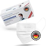 Charlemain 50x OP Masken, Made in Germany, EN 14683 Typ IIR, Medizinischer Mund-Nasen-Schutz, BFE 99,9% 3-lagig, Latexfrei, MNS, Einweg-Gesichtsmasken - Weiß
