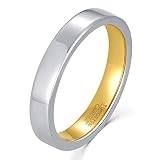Cloyo Schlicht Ring Damen Weißgold Wolfram Ehering für Männer Frauen 4mm Bicolor Ring Verlobungsring Partnerringe Silber Größe 54(17.2)