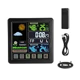 Temperature Sensor Digitale Wetterstation, kabellose Wetterstation aus Holz, Wecker, digitales Thermometer, Luftfeuchtigkeit, Temperatur, kabelloser Sensor, Home TimeWatch Desktop, mehrere Datenanzeig