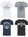 MUSTANG Herren T-Shirt 4er Pack Frontprint O-Neck Rundhalsausschnitt Kurzarm Regular Tee Shirt 100% Baumwolle Schwarz Weiß Grau Blau, Größe:XXL, Farbe:Farbmix (P13)