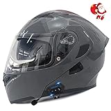 KASOI Helm, Motorradhelm, Motorrad-halbhelm, Bluetooth-Helm Mit 3/4-visier, Scooter-Helm, Vollhelm Für Erwachsene a Grau (klarer Spiegel: Artikel #089),M