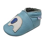 YIHAKIDS Kinderschuhe für erste Schritte, mit Wildledersohle für Mädchen und Jungen, Elefanten-Schuhe (Größe L, Himmelblau, 12-18 Monate, 23 EU)