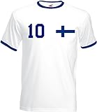 WM Finnland Finland Herren T-Shirt Beidseitig Bedruckt mit Wunschname & Zahl, Weiß, Gr. S
