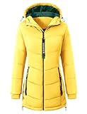 Yuson Girl Winterjacke Damen Lang Mantel Winter Jacke mit Kapuze Warm Steppjacke Parka Herbst Winter Outdoorjacke Elegant Kapuzenmantel mit Zipper Tasche(Gelb, L)