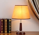 sxysxysxy Vintage Holz Tischleuchte Landhaus Tischlampe E27*1 Modern Schlafzimmer Nachttischlampe holzfuß Stoffschirm Schreibtischlampe fur Wohnzimmer Hotel H43*D28CM,A