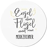 JUNIWORDS Mauspad Mousepad, Rund, Engel ohne Flügel nennt Man Modezeichner (5175353)