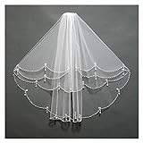 2 Ebenen Hochzeitsschleier Pailletten Perlen Perlenkante Bling Bridal-Schleier mit Kamm Kurzweiß-Doppelschleier (Color : White, Item Length : 75cm)