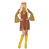Widmann - Kostüm Hippie Girl, Kleid mit Weste, Stirnband, Kette mit Peace-Zeichen, Karneval, Mottoparty