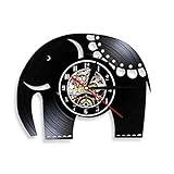 Schallplattenuhr Wanduhr Aus Vinyl Indischer Elefant Cartoon Wanduhr Vintage Vinyl Record Wanduhr Familien Dekoration 3D Design Uhr Wand-Deko, 30Cm