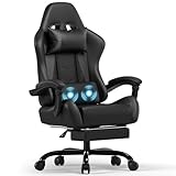 Devoko Ergonomischer Gaming Stuhl mit Massagefunktion und ausziehbarer Fußstütze, verstellbare Rückenlehne 90-135°, Komfortabler Bürostuhl für Home Office, Computersessel 150kg Belastbarkeit, Schw