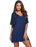 Doneto Damen Nachthemd Still Sexy Geburt Schlafkleid T-Shirt Bluse Top Schafanzug mit Knopfleiste für Schwangere Frauen Sommer  Blau