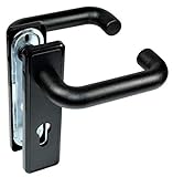 SN-TEC Stahltür FH Tür Beschlag für Feuerschutztüren, mit beidseitig Drücker, eckigem Schild, Kunststoff schwarz nach DIN 18273 FS