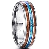 Vakki 6mm Opalring Wolframcarbid Silber Ring aus Holz Herren Freundschaftsring Paarring Geeignet für Hochzeit und Alltag Größe 61(19.4)