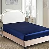 Spannbettlaken 100x200cm Boxspringbett Satin Blau Dunkelblau Muster Bettlaken Glanz-Satin Leintuch Seide Shining Spannbetttuch Uni Spannleintuch für Hohe Matratze bis 25-30