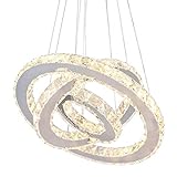LED Moderne Kristall Kronleuchter 3 ringe LED Deckenleuchte Einstellbare Edelstahl Pendelleuchte für Schlafzimmer Wohnzimmer Esszimmer (warm)
