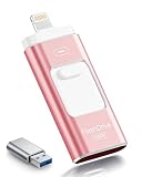 ROSPE USB Stick 128 GB für iPhone, MFi-zertifizierter Lightning Speicherstick, 3-in-1 Flash-Laufwerk für iOS/Android/PC, USB 3.0 High-Speed Memory Stick iPhone Externe Speichererweiterung, Rosenpink