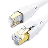 CAT-8-Ethernet-Kabel, 5 m, High Speed 40 Gbit/s, 2000 MHz, SFTP, Internet-Netzwerk-LAN-Kabel mit vergoldetem RJ45-Stecker für Router, Modem, PC, Switches, Hub, Laptop, Gaming, Xbox (weiß, 5 m)
