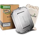 Blockhütte Premium Edelstahl Brotdose I 1200ml I für Kinder inkl Fächern und Ersatzdichtung, Die Bento Box mit Trennwand ist auslaufsicher, Brotzeitdose k
