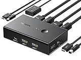 UGREEN HDMI 2.0 KVM Switch 2 PC 1 Monitor USB Switch 4K@60Hz mit Desktop Steuerung für 2 PC Share 1 HDMI Monitor und 4 USB Anschlüsse für Tastatur, Maus, Drucker, Webcam, USB Mic usw