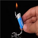 Mini Keychain Feuerzeug, Jet Flame Butan-Zigarre-Feuerzeug mit Sicherheits-Flip, nachfüllbarer und winddichter Butan-Förderer, tolle Geschenkidee for Männer (Butangas nicht enthalten) ( Color : Blau )