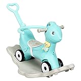 XLAHD 3-in-1-Baby-Schaukelpferd, Kinder reiten auf Spielzeug mit Musik, Sicherheitsstange, Elterngriff und Kissen, Kleinkind-Laufrad-Schiebespielzeug für 1–5-Jährige (Rosa) (Grün)