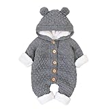 Camidy Baby Overall Kleinkind Einteilige Outfits Strick Fleece Kapuze mit Knopf Bodysuit für 3-24 Monate Babys