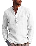 LVCBL Herren-Hemd mit V-Ausschnitt Normal Geschnittenes Hemd mit Stehkragen Party Weiß XL