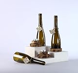 Weinflaschen - Windlichter/Upcycling Deko/ 3er Set (Sockel #1 abgeflammt/antikgrüne Flasche/ca. 30 cm)