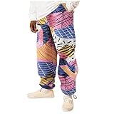 KIMODO Sweatpants Jogginghose Sporthose Fleece Hose Herren Freizeithose Regular Fit Winterhose Bedruckte Warme Pants mit Mittlerer Taille und Taschen (A-Rosa, XXL)