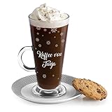 Maverton graviertes Latte Macchiato Glas 360 ml – Coffe Glass mit Henkel - Cappuccino Kaffetasse - Weihnachtsglas - Trinkglas für Kaffee - zu Weihnachten - personalisiert - Schneeflocke