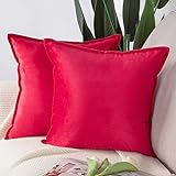 Madizz 2er Set Samt Dekorativ Zierkissenbezüge Luxus Stil Kissenbezug für Sofa für Schlafzimmer Rot 40x40 cm Quadrat