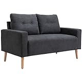 HOMCOM Sofa, 2-Sitzer, skandinavisches Design, hoher Komfort Relaxsessel mit Armlehne, Gummiholzbeine, Dunkelgrau, 145x76x88 cm